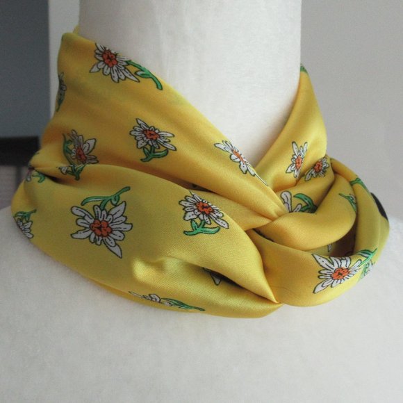 Vintage Italian Soft Silk Square Scarf Floral Yellow, Navy 22" x 22" *Flaw - Picture 9 of 10